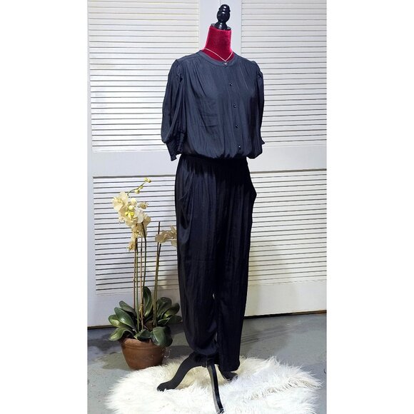 Ramy Brook Women's Black Tracey Button-Front Crop Jumpsuit Size XL 2565 - Picture 5 of 15